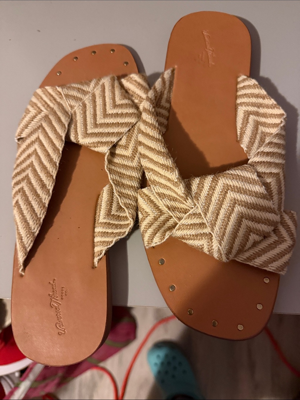 Target Cream and Tan Woven Chevron Knot Slide Sandals